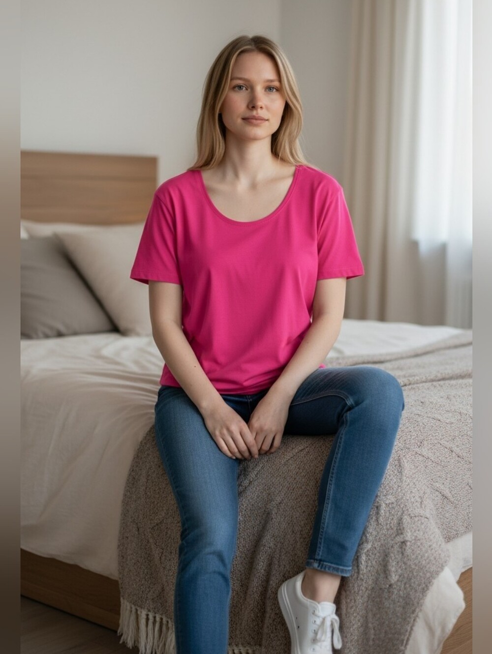 Salaam Cora Short Sleeve Tee In Vibrant Hot Pink Shade